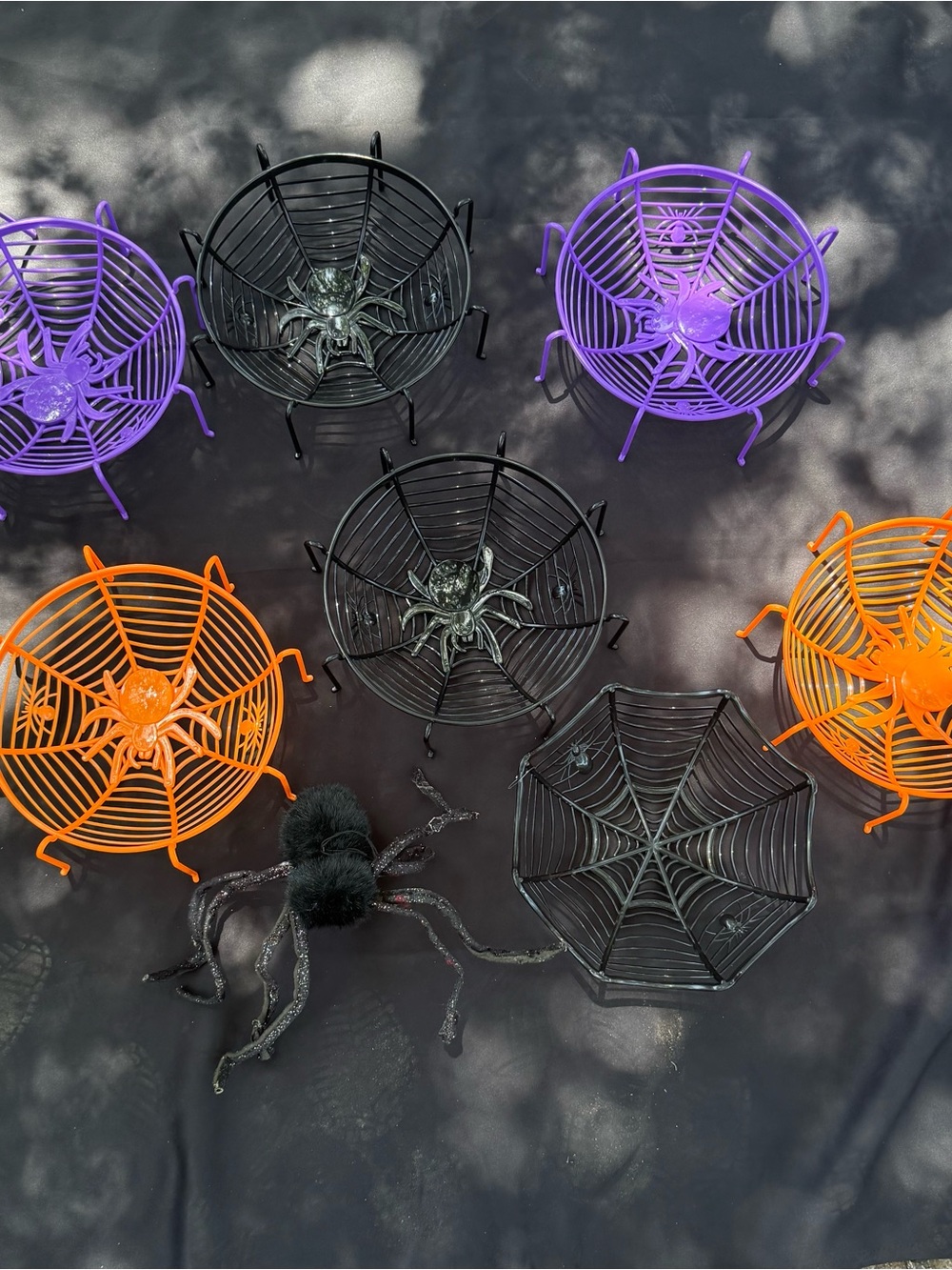 Spider web candy bowls and spiders #halloween #spiders
